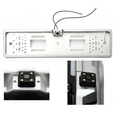 Камера заднего вида в рамке номерного знака с подсветкой номера 16LED Silver | Рамка для номерных знаков с камерой