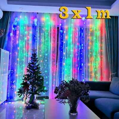 Светодиодная гирлянда штора LEDLight 3 х 1 метра занавес 150 LED Разноцветная мультиколор
