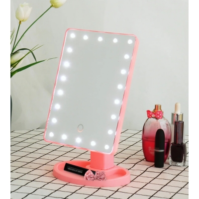 Зеркало для макияжа NBZ Large LED Mirror настольное с подсветкой 22 LED Pink