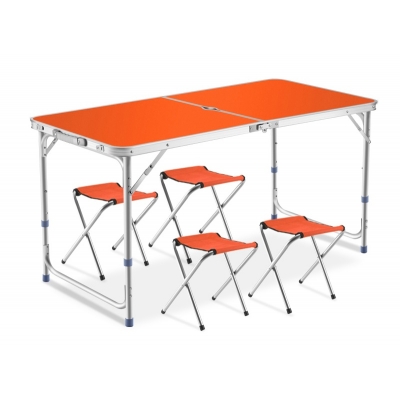 Раскладной стол для пикника с 4 стульями алюминиевый 120Х60Х70 см NBZ Оранжевый
